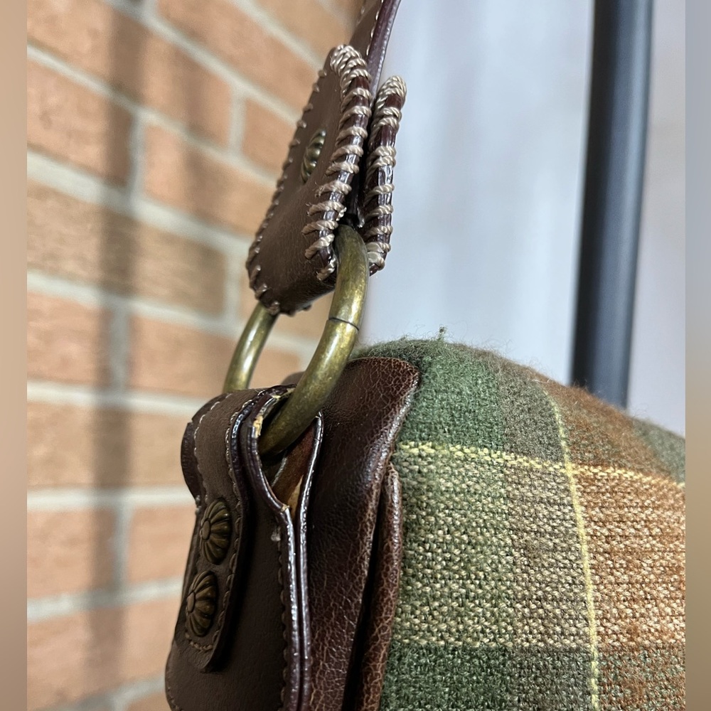 Dockers Brown and green plaid flannel and leather purse - Picture 7 of 12